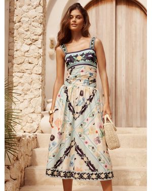 Lipsy Scarf Print Cotton Midi Dress - Natural