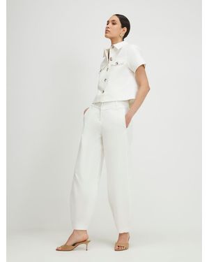 River Island Cotton Blend Barrel Leg Pants - White