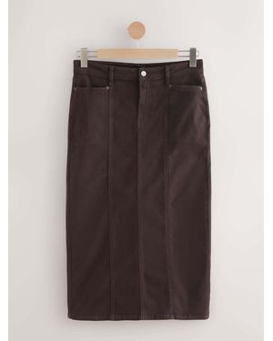 Next Denim Midi Pencil Skirt - Brown