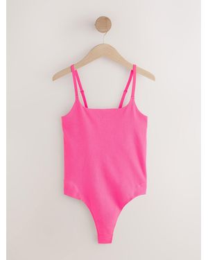 Self Strappy Square Neck Bodysuit - Pink