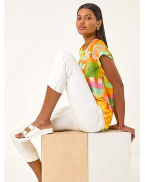 Roman Slim Leg Turn Up Stretch Jeans - White