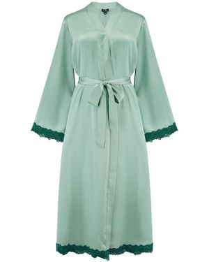 Pour Moi Dusk Satin And Lace Kimono Sleeve Dressing Gown - Green