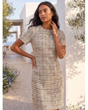 Roman Textured Pocket Stretch Shift Dress - Brown