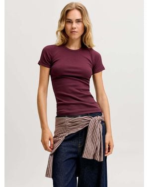 JJXX Burgundy Short Sleeve Ribbed Fitted T-Shirt - Red