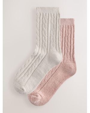 Next Rose/Cream Cable Knit Chenille Cozy Socks 2 Pack - Pink