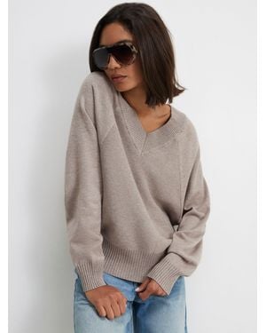 River Island Natural Cotton V-Neck Sweater - Gray