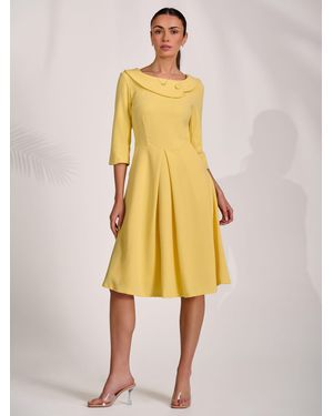 Jolie Moi 3/4 Sleeve Fold Neck Midi Dress - Yellow