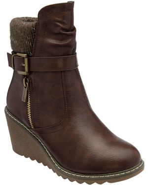 Lotus Wedge Ankle Boots - Brown