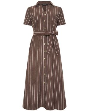 M Com Stripe Shirt Dress - Brown