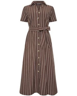 M Com Stripe Shirt Dress - Brown