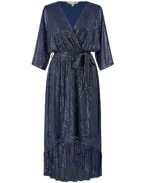 Yumi' Sequin Kimono Midi Wrap Dress - Blue