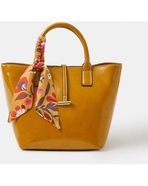 Accessorize Floral Scarf Patent Handbag - Yellow