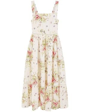 Yumi' Floral Broderie Anglaise 100% Cotton Midi Sun Dress - White