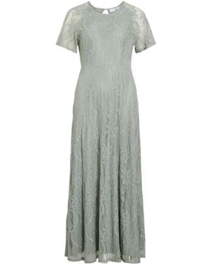 Vila Short Sleeve Lace Maxi Dress - Gray