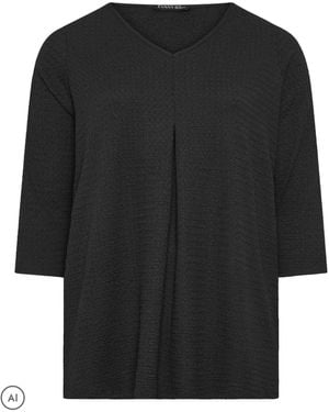 Evans Long Sleeve Bubble Crepe Top - Black