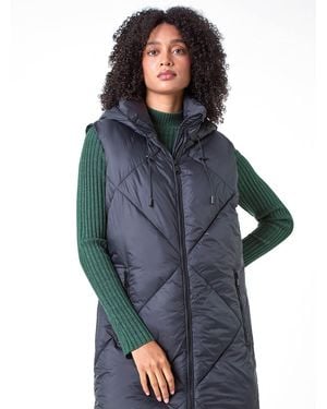 Roman Longline Quilted Hooded Gilet - Blue