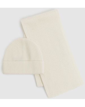 Reiss Chesterfield Merino Wool Ribbed Scarf And Beanie Set - Natural