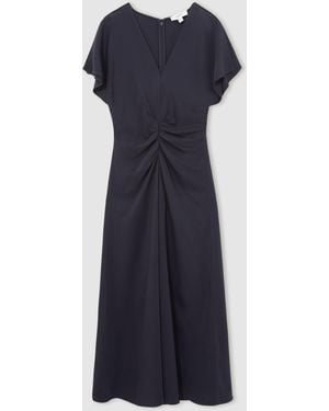 Reiss Ruched-Front Midi Dress - Blue