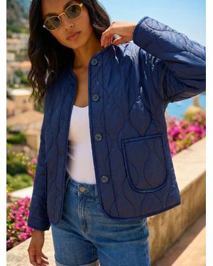 Roman Two Tone Crew Neck Jacket - Blue