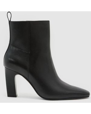 Reiss Leather Chisel-Toe Block-Heel Ankle Boots - Black