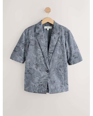 Next Jacquard Short Sleeve Jacket With Linen - Blue