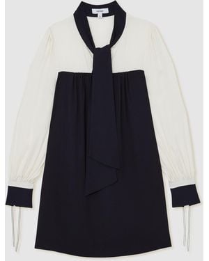 Reiss Tie-Neck Contrast Shift Dress - Blue