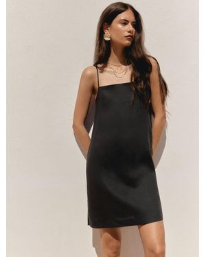 BHOEM 100% Linen Mini A Line Strap Dress - Black