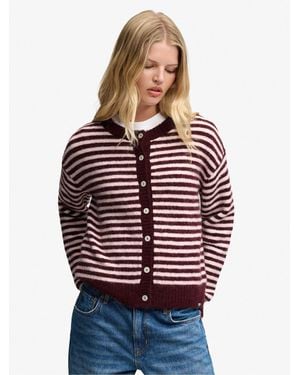 Superdry Brushed Knit Striped Cardigan - Red