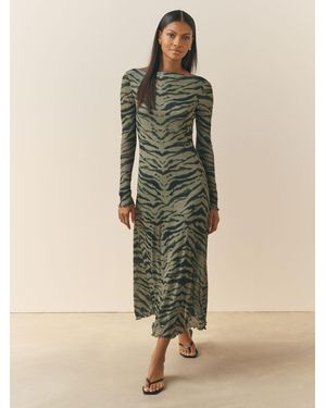 Nothing Ordinary Premium Mesh Slash Neck Long Sleeve Midi Dress - Green