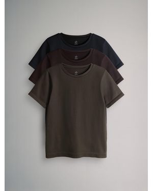 The Set Short Sleeve 3 Pack Active Ribbed Long Sleeve T-Shirt/Chocolate/Khaki - Black