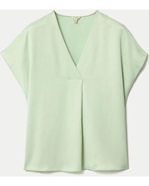 Jigsaw Heavy Satin Pleat Front Top - Green