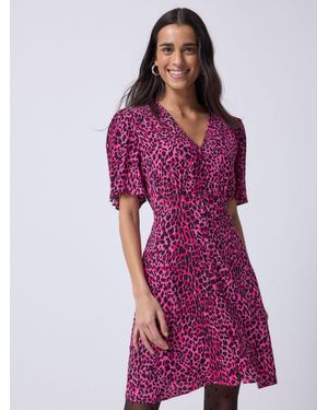 Scamp & Dude Zip Front Short Tiered Dress With Wild Leopard And Lightning Bolt - Purple