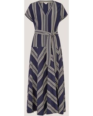 Monsoon Shilta V-Neck Stripe Short Sleeve Cotton Jersey Maxi Dress - Blue