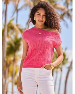 Sosandar Off The Shoulder Pointelle Knit Top - Pink