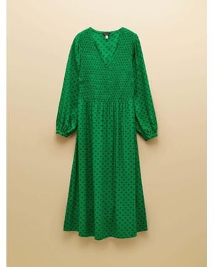 Joules Liliana Shirred V-Neck Midi Dress - Green