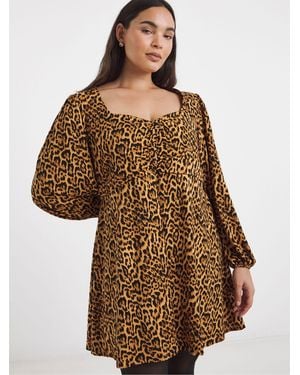 Simply Be Supersoft Sweetheart Neck Skater Dress - Brown