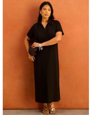 Live Unlimited Collar Neck Jersey Midi Dress - Brown