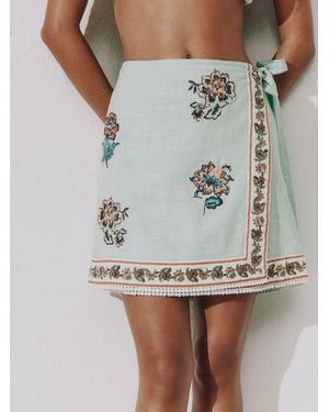 Next Mint Floral Embroidered Wrap Mini Skirt - Grey