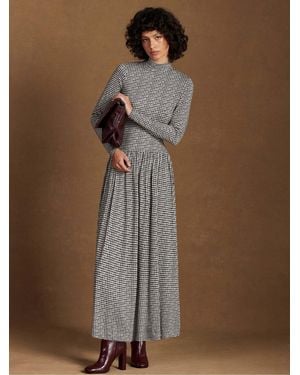 Ro & Zo Houndstooth Dropped Waist Jersey Dress - Brown