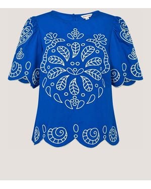 Monsoon Keira Short Sleeve Embroidered Top - Blue