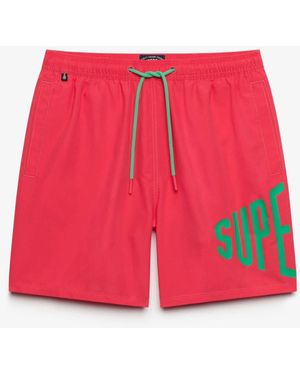 Superdry Printed Logo 16-Inch Swim Shorts - Red