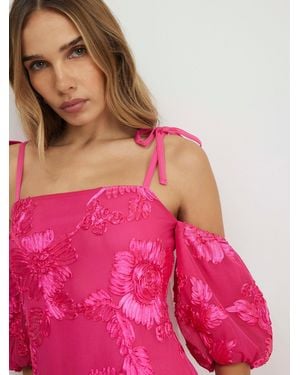River Island Off Shoulder Cornelli Maxi Dress - Pink