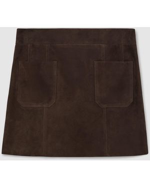 Reiss Vida Suede Patch-Pocket Mini Skirt - Brown