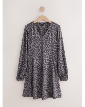 Next Long Sleeve V-Neck Mini Dress - Gray