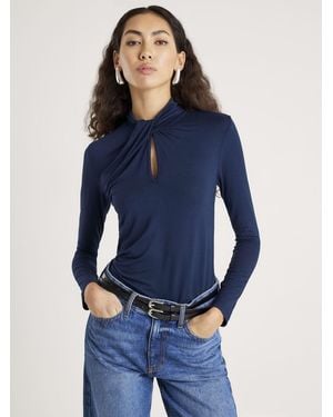 River Island Long Sleeve Twist High Neck Top - Blue