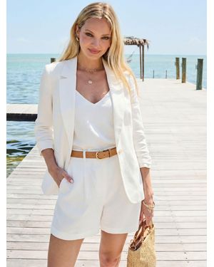 Sosandar Ruched Sleeve Linen Blend Blazer - White