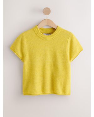 Next Sheer Knitted Short Sleeve T-Shirt With Alpaca - Yellow