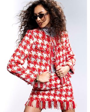 River Island Check Boucle Jacket - Red