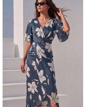 Roman Printed Wrap Dress - Blue