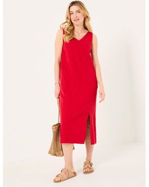 FatFace Corey Linen Midi Dress - Red